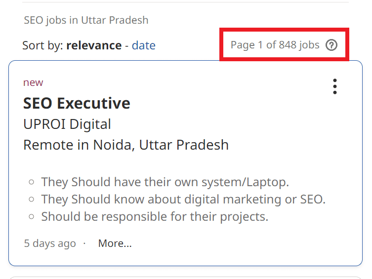 SEO Courses in Etawah - Job Statistics