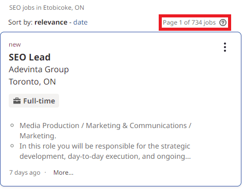 SEO Courses in Etobicoke - Job Statistics