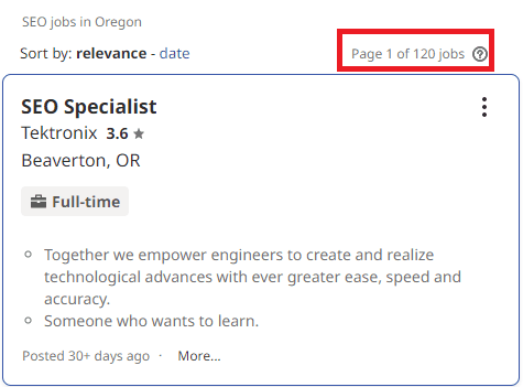 SEO Courses in Eugene - Job Statistics 