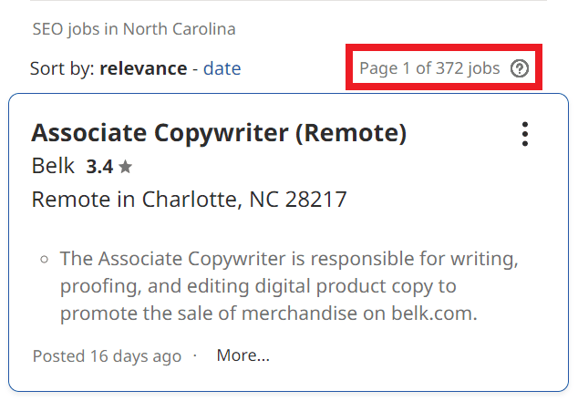 SEO Courses in Fayetteville - Job Statistics