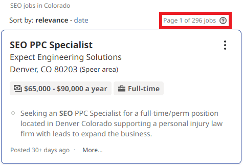 SEO Courses in Fort Collins - Job Statistics