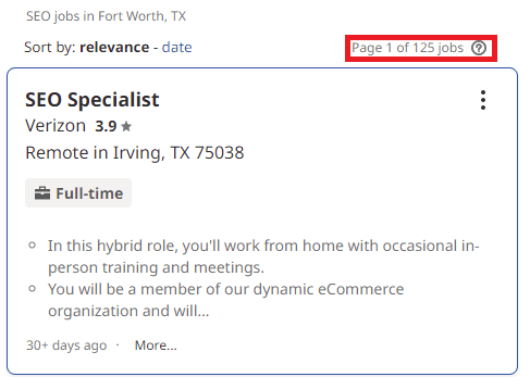 SEO Courses in Fort Worth - Job Statistics