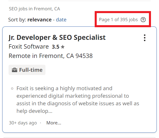 SEO Courses in Fremont - Job Statistics