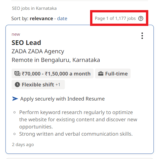 SEO Courses in Gadag Betageri - Job Statistics
