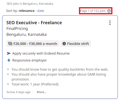 SEO Courses in Gadag - Job Statistics