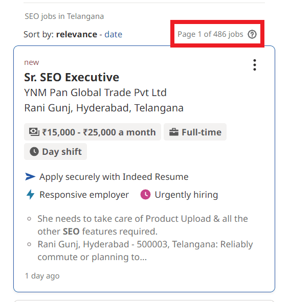SEO Courses in Gajuwaka - Job Statistics