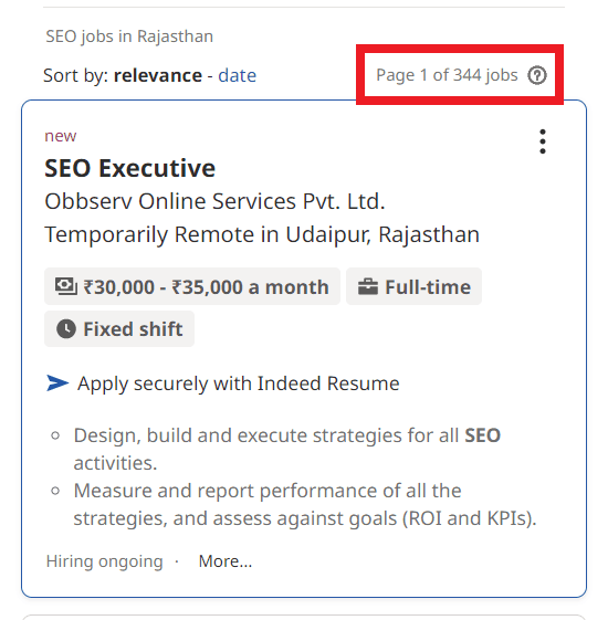 SEO Courses in Ganganagar - Job Statistics