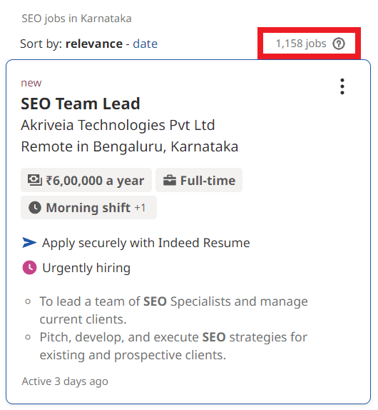 SEO Courses in Gangapur - Job Statistics