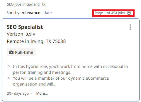 SEO Courses in Garland - Job Statistics