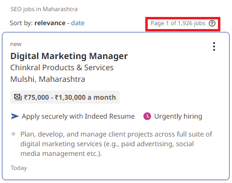 SEO Courses in Gondia - Job Statistics