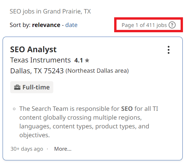 SEO Courses in Grand Prairie - Job Statistics