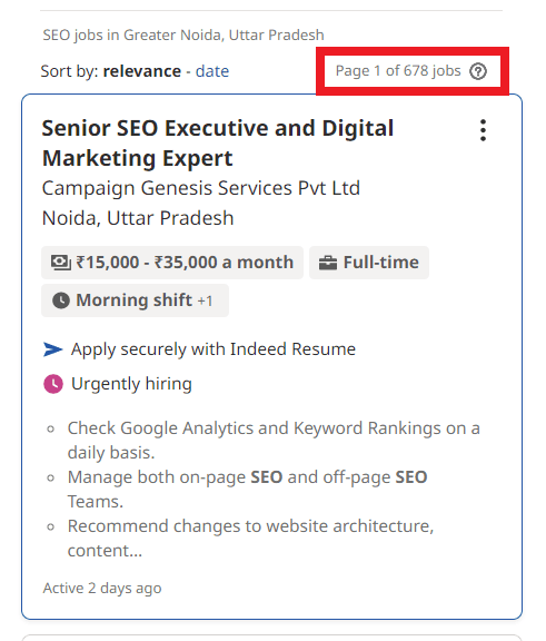 SEO Courses in Greater Noida - Job Statistics