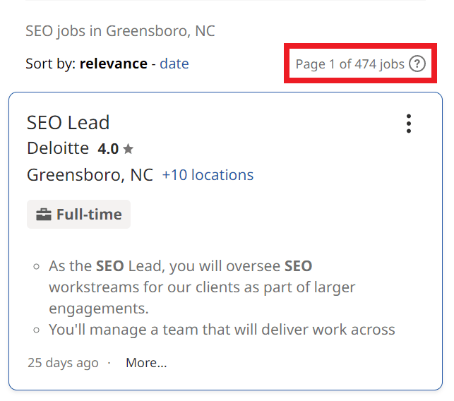 SEO Courses in Greensboro - Job Statistics