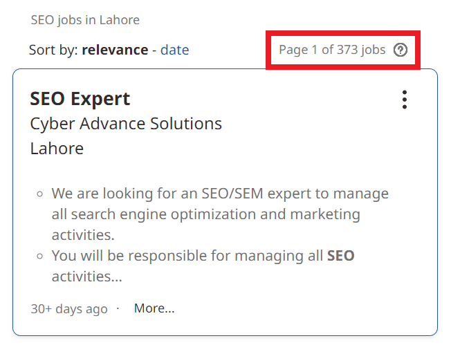 SEO Courses in Hafizabad - Job Statistics