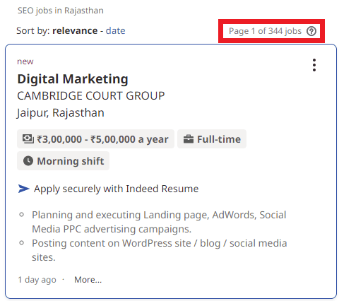 SEO Courses in Kishangarh - Job Statistics