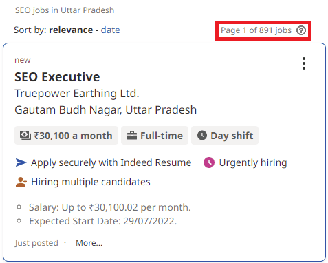 SEO Courses in Hardoi - Job Statistics 