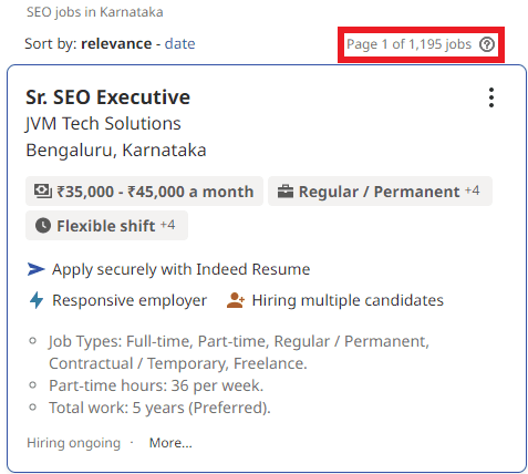 SEO Courses in Hospet - Job Statistics