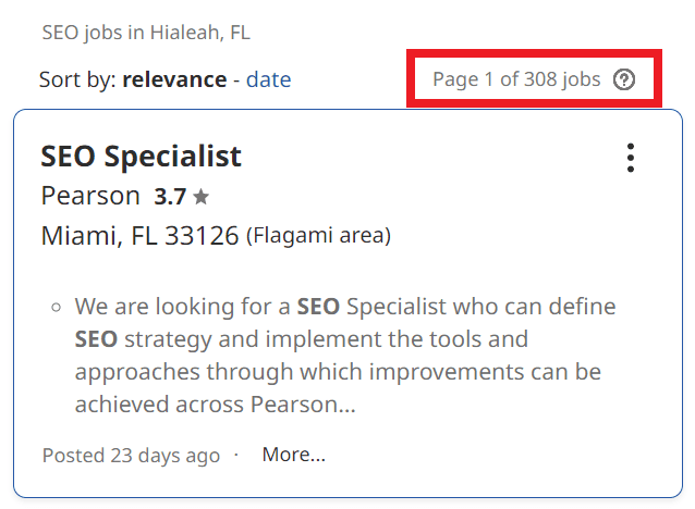 SEO Courses in Hialeah - Job Statistics