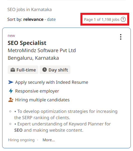 SEO Courses in Hindupur - Job Statistics