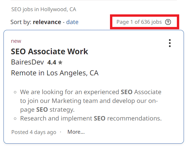 SEO Courses in Hollywood - Job Statistics