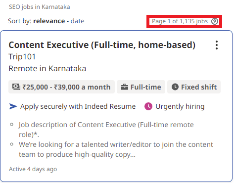 SEO Courses in Hubli - Job Statistics 