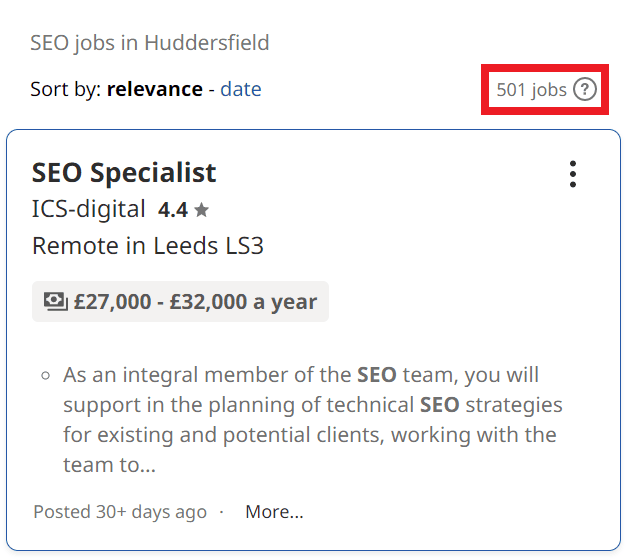 SEO Courses in Huddersfield - Job Statistics