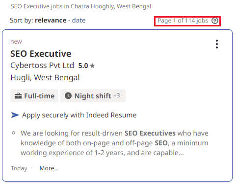 SEO Courses in Hugli - Job Statistics