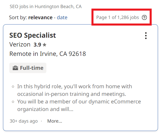 SEO courses in Huntington beach - job statistics