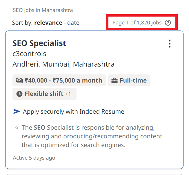 SEO Courses in Ichalkaranji - Job Statistics
