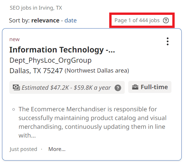 SEO Courses in Irving - Job Statistics