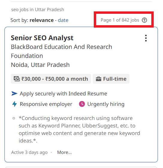 SEO Courses in Jaunpur - Job Statistics