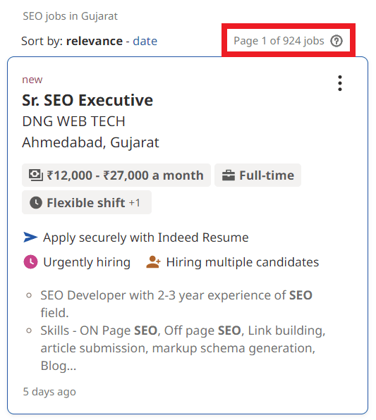 SEO Courses in Jetpur - Job Statistics