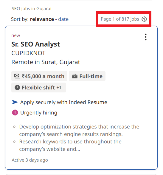 SEO Courses in Junagadh - Job Statistics