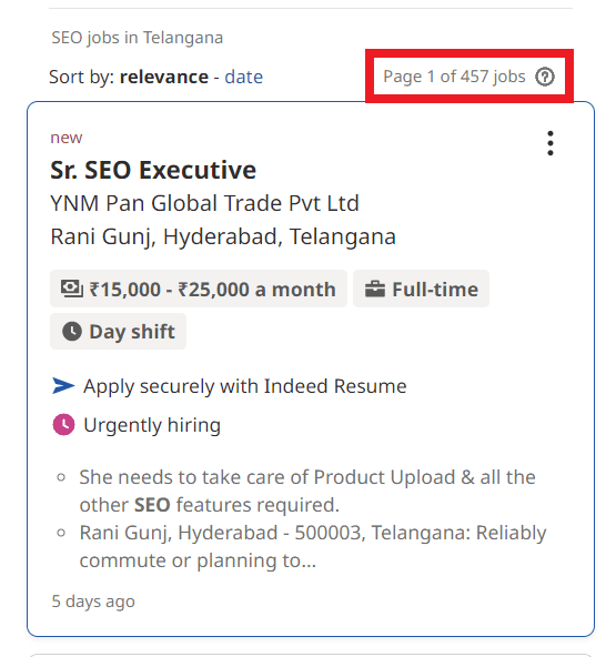 SEO Courses in Kakinada - Job Statistics