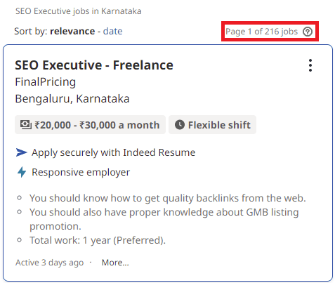 SEO Courses in Kalaburagi - Job Statistics