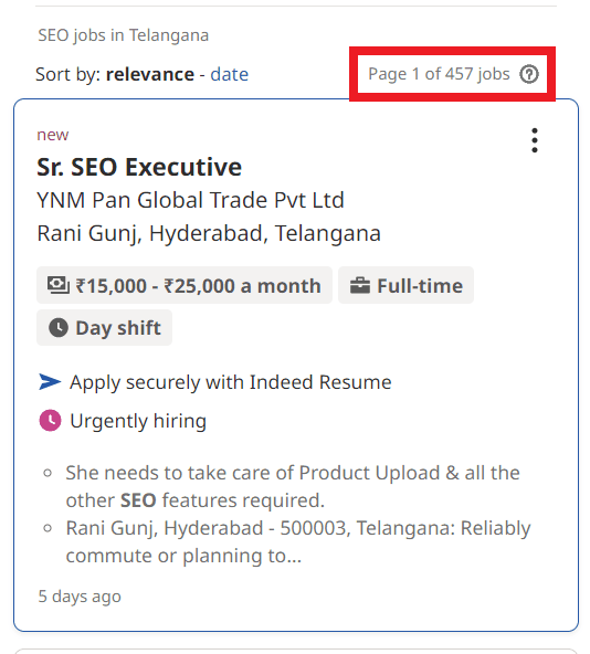 SEO Courses in Karimnagar - Job Statistics