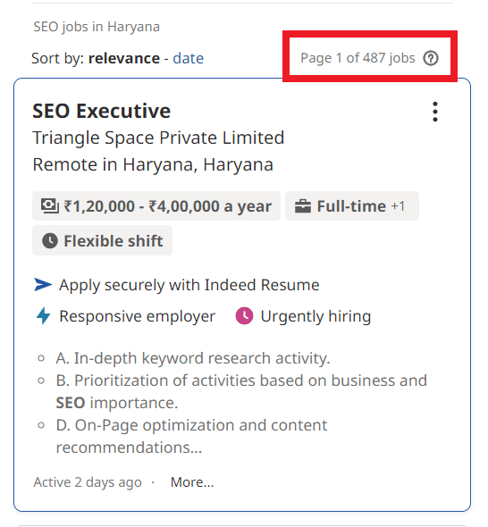 SEO Courses in Karnal - Job Statistics