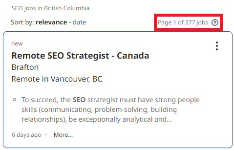 SEO Courses in Kelowna - Job Statistics 