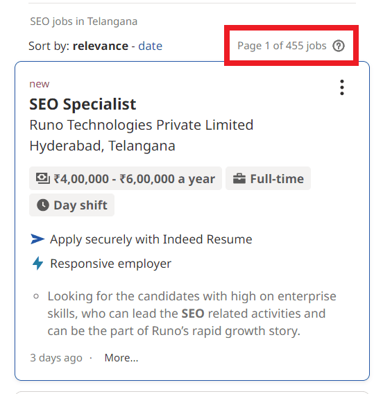 SEO Courses in Khammam - Job Statistics