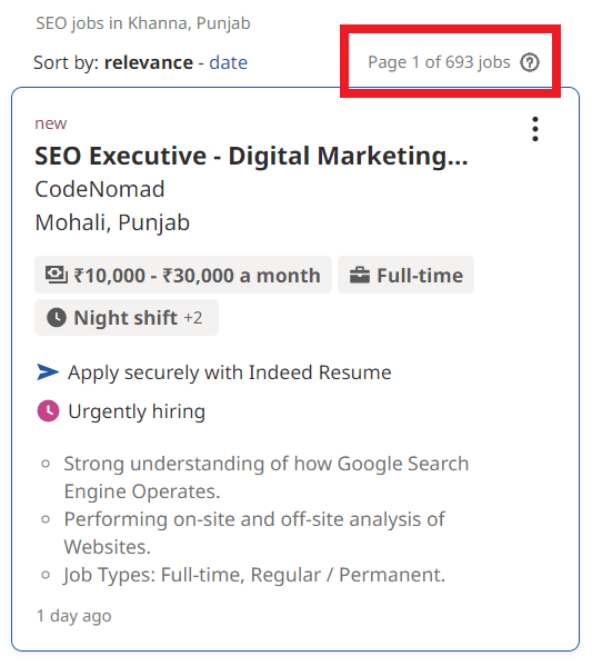 SEO Courses in Khanna - Job Statistics
