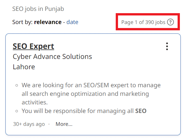 SEO Courses in Khushab - Job Statistics