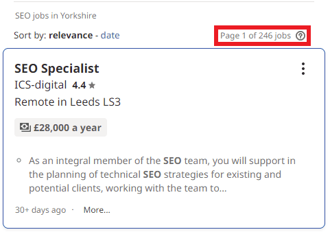 SEO Courses in Kingston upon Hull - Job Statistics 