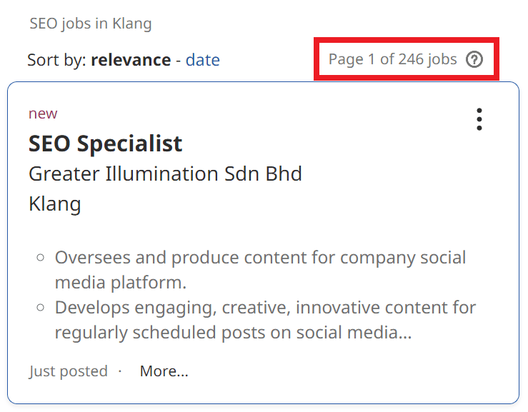 SEO Courses in Klang - Job Statistics