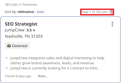 SEO Courses in Knoxville - Job Statistics 