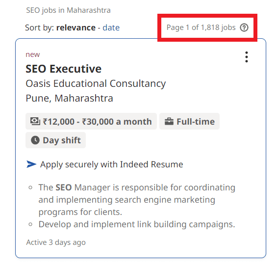 SEO Courses in Kolhapur - Job Statistics