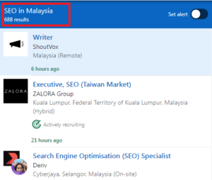 SEO Courses in Sibu - Job Statistics