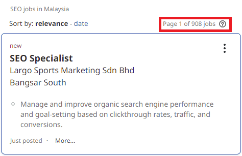 SEO Courses in Kuantan - Job Statistics