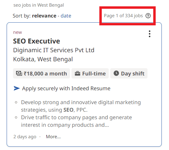 SEO Courses in Kultali - Job Statistics