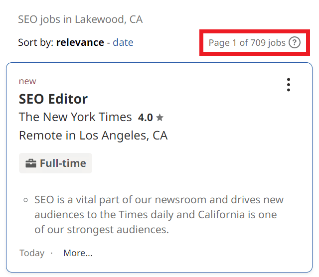 SEO Courses in Lakewood - Job Statistics