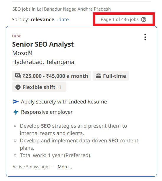 SEO Courses in Lal Bahadur Nagar - Job Statistics